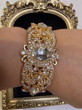Gold Crystal Filigree Bangle Bracelet - Women Jewelry